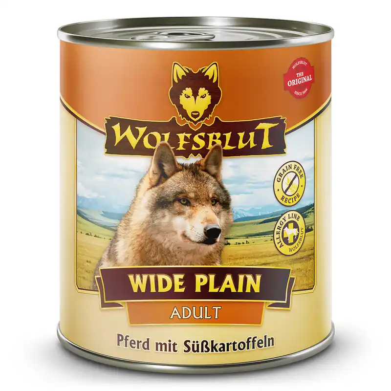 WOLFSBLUT Wide Plain Pferdefleisch mit Süßkartoffel 800g Hundenassfutter Neu